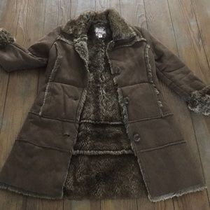 Girls Long Faux Shearling Coat. Size 7/8